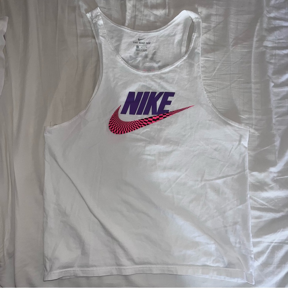 Nike White Tank with Hot Pink + Purple Logo